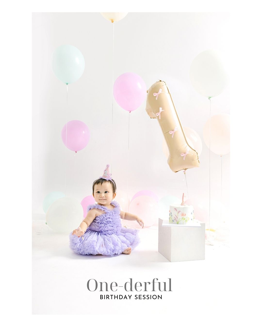 Cake smash photoshoot of a baby girl celebrating her first birthday in Bali