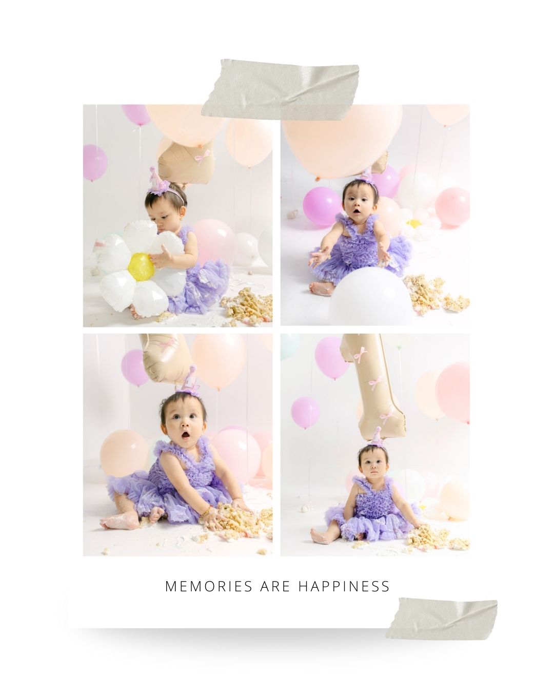 First birthday smash cake photo collage created by a professional bali smash cake photographer. 